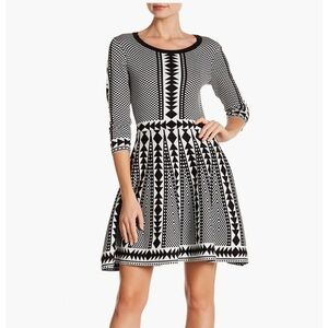 Nina Leonard • Geometric Print Sweater Dress • Sz S